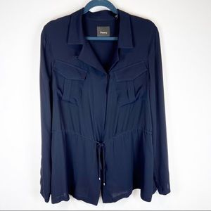 Theory Navy Silk Blouse